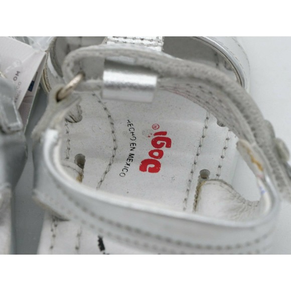 Dogi Sandals Baby Size 6 Silver Glitter Flower Strappy Slingback Hook & Loop - Picture 8 of 9